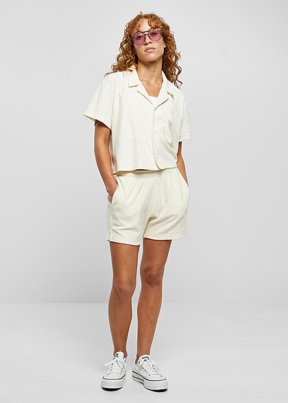 Urban Classics Damen Towel Resort Shirt Bluse mit Knopfleiste pale weiss