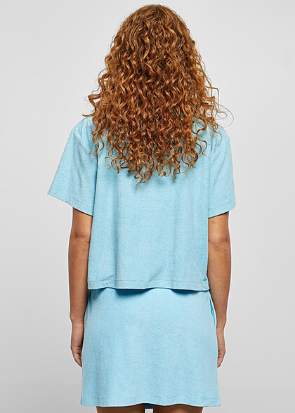 Urban Classics Damen Towel Resort Shirt Bluse mit Knopfleiste baltic blau