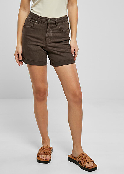 Urban Classics Dames Stretch Jeans-Shorts met 5 Zakken bruin