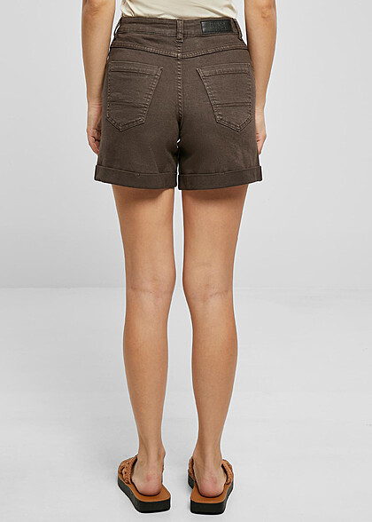 Urban Classics Dames Stretch Jeans-Shorts met 5 Zakken bruin