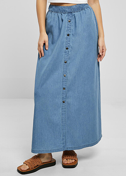 Urban Classics Damen Langer Jeans-Rock mit Knopfleiste sky hell blau
