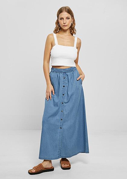 Urban Classics Damen Langer Jeans-Rock mit Knopfleiste sky hell blau