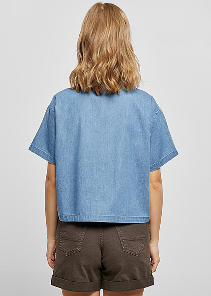 Urban Classics Damen Leichte Jeans-Bluse mit Knopfleiste sky hell blau