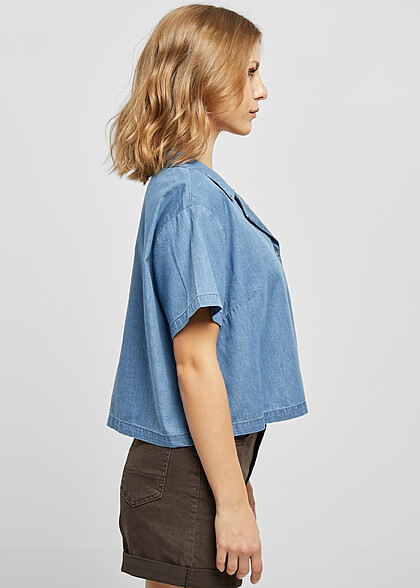 Urban Classics Damen Leichte Jeans-Bluse mit Knopfleiste sky hell blau