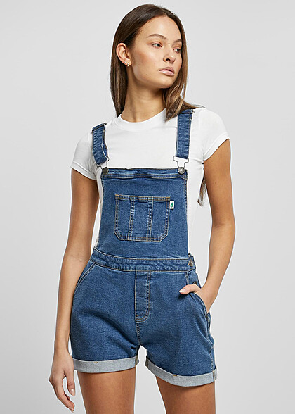 Urban Classics Damen Organic Jeans-Latzhose mit Brusttasche washed clear blau