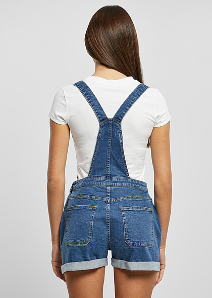 Urban Classics Damen Organic Jeans-Latzhose mit Brusttasche washed clear blau