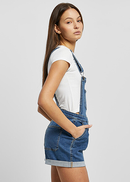 Urban Classics Damen Organic Jeans-Latzhose mit Brusttasche washed clear blau