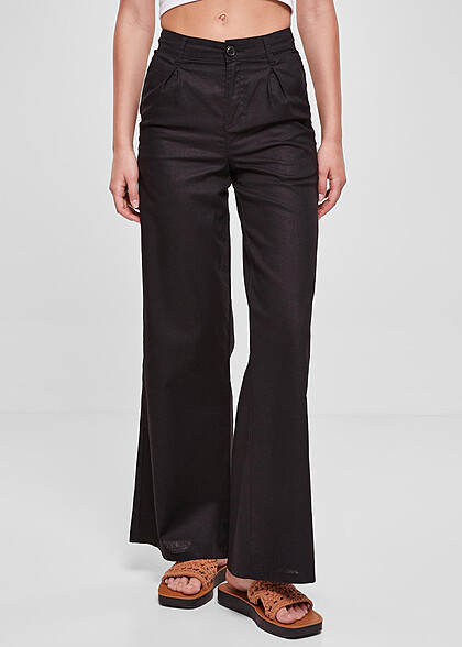 Urban Classics Damen Loose Fit Leinen-Hose mit 4-Pockets schwarz