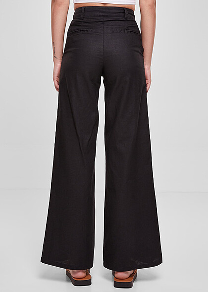 Urban Classics Damen Loose Fit Leinen-Hose mit 4-Pockets schwarz