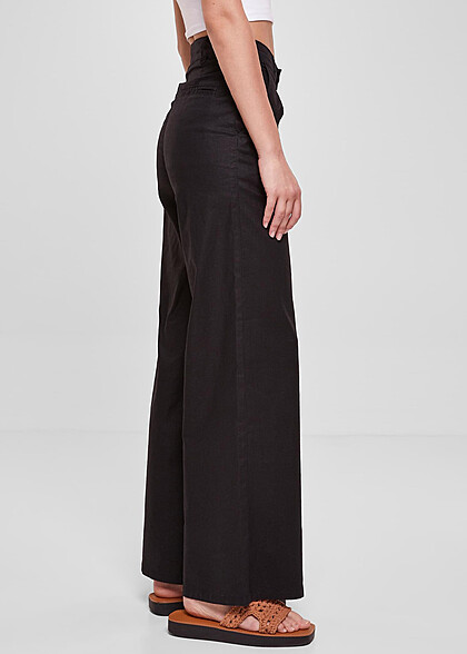 Urban Classics Damen Loose Fit Leinen-Hose mit 4-Pockets schwarz