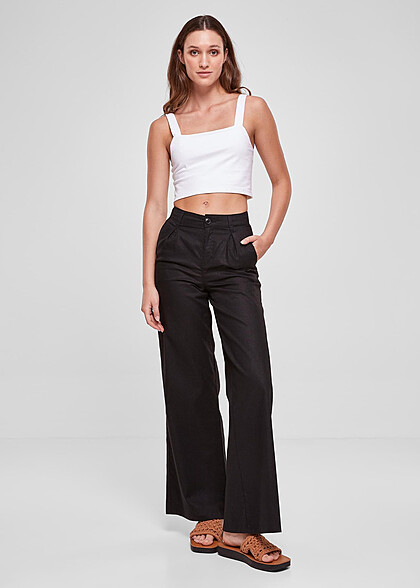 Urban Classics Damen Loose Fit Leinen-Hose mit 4-Pockets schwarz