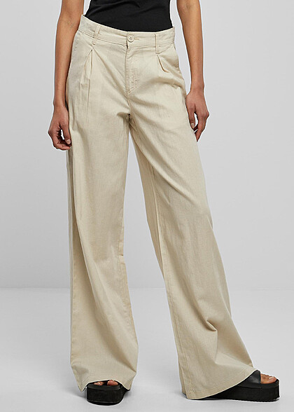 Urban Classics Damen Loose Fit Leinen-Hose mit 4-Pockets soft seagrass beige