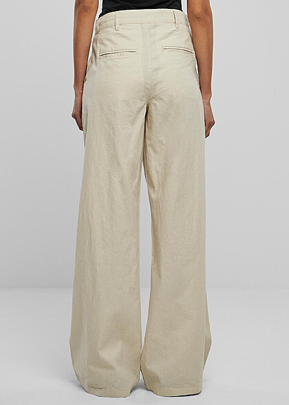 Urban Classics Damen Loose Fit Leinen-Hose mit 4-Pockets soft seagrass beige