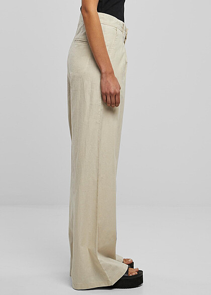 Urban Classics Damen Loose Fit Leinen-Hose mit 4-Pockets soft seagrass beige