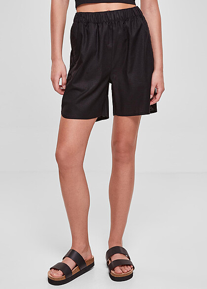 Urban Classics Damen Leinen Shorts mit 2-Pockets schwarz