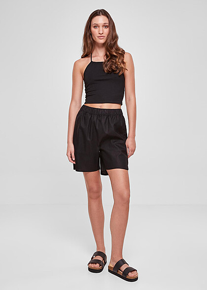 Urban Classics Damen Leinen Shorts mit 2-Pockets schwarz
