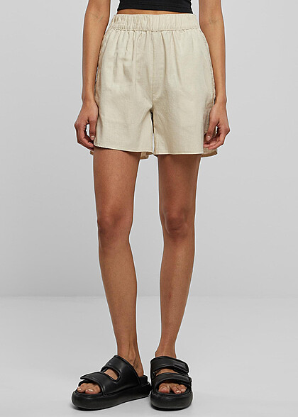 Urban Classics Damen Leinen Shorts mit 2-Pockets soft seagrass beige