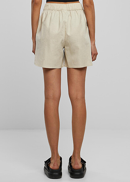 Urban Classics Damen Leinen Shorts mit 2-Pockets soft seagrass beige