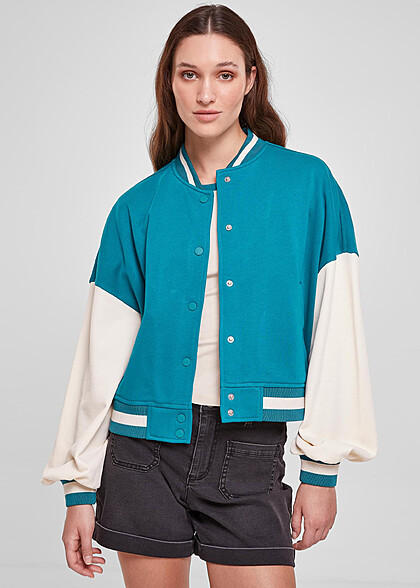 Urban Classics Damen Oversized 2-Tone College Jacke mit Knopfleiste grn hell beige