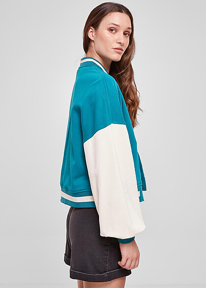 Urban Classics Damen Oversized 2-Tone College Jacke mit Knopfleiste grün hell beige