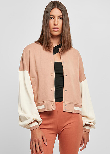 Urban Classics Damen Oversized 2-Tone College Jacke mit Knopfleiste rosa hell beige