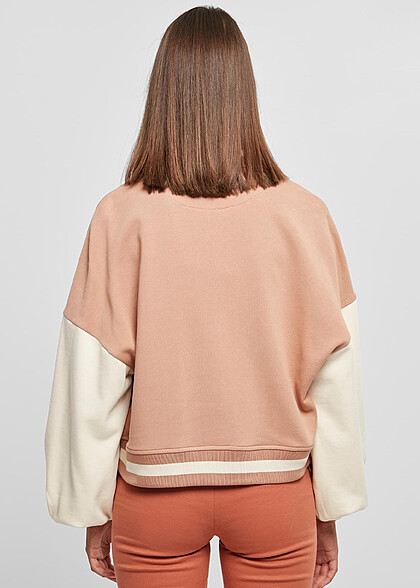 Urban Classics Damen Oversized 2-Tone College Jacke mit Knopfleiste rosa hell beige
