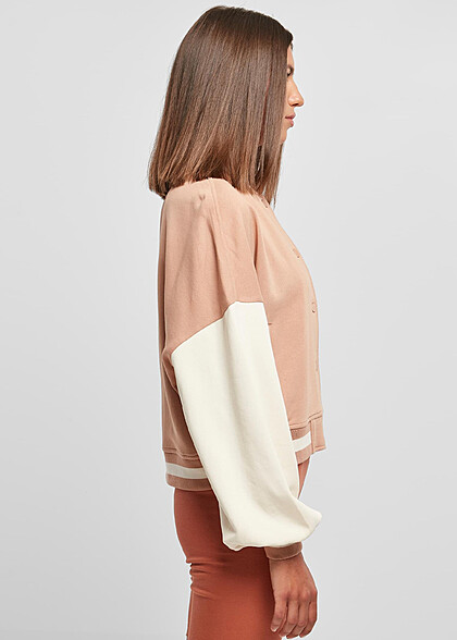 Urban Classics Damen Oversized 2-Tone College Jacke mit Knopfleiste rosa hell beige