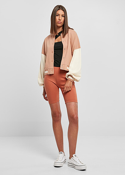 Urban Classics Damen Oversized 2-Tone College Jacke mit Knopfleiste rosa hell beige