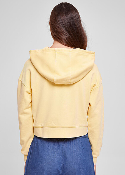 Urban Classics Damen Basic Hoodie mit Blumen Stickerei vintage sun hell gelb