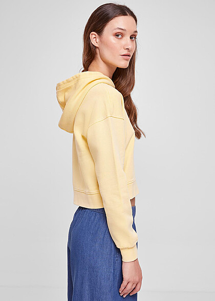 Urban Classics Damen Basic Hoodie mit Blumen Stickerei vintage sun hell gelb