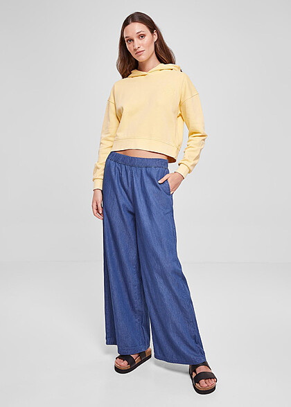 Urban Classics Damen Basic Hoodie mit Blumen Stickerei vintage sun hell gelb