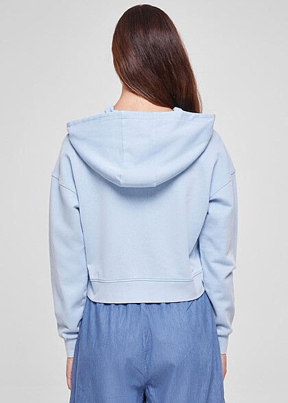 Urban Classics Damen Basic Hoodie mit Blumen Stickerei baltic hell blau