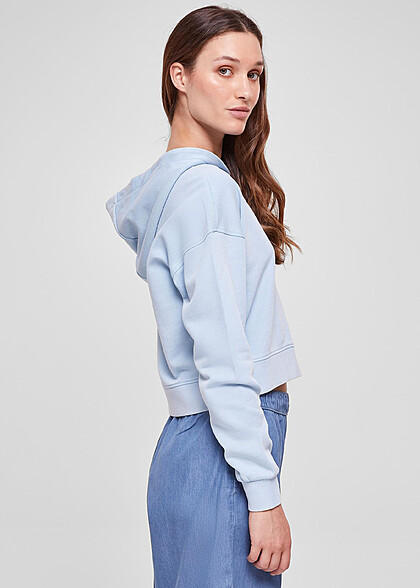 Urban Classics Damen Basic Hoodie mit Blumen Stickerei baltic hell blau