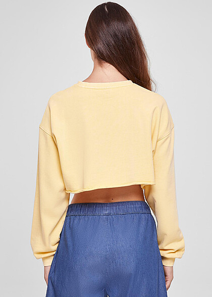 Urban Classics Damen Cropped Sweater mit Blumen Stickerei vintage sun hell gelb