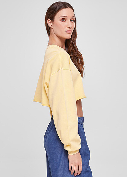Urban Classics Damen Cropped Sweater mit Blumen Stickerei vintage sun hell gelb