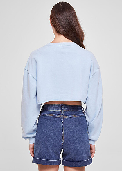 Urban Classics Damen Cropped Sweater mit Blumen Stickerei baltic hell blau