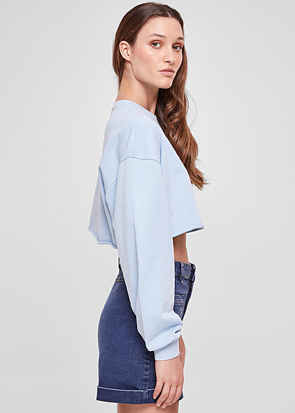 Urban Classics Damen Cropped Sweater mit Blumen Stickerei baltic hell blau