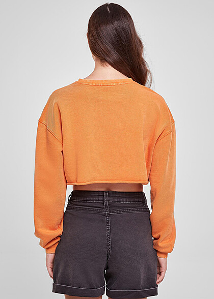 Urban Classics Damen Cropped Sweater mit Blumen Stickerei vintage orange
