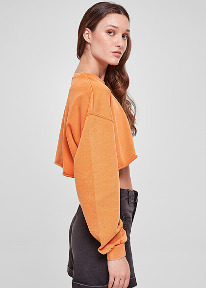 Urban Classics Damen Cropped Sweater mit Blumen Stickerei vintage orange