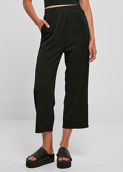 Urban Classics Damen Rib Culotte Hose mit 2-Pockets schwarz
