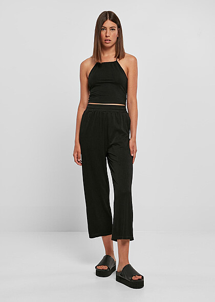 Urban Classics Damen Rib Culotte Hose mit 2-Pockets schwarz