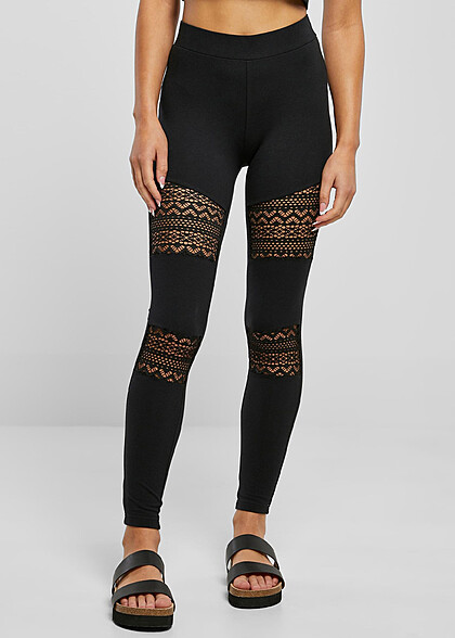 Urban Classics Damen Crochet Leggings mit Spitzen-Details schwarz