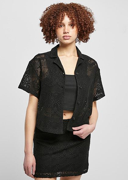 Urban Classics Damen Crochet Bluse mit Spitzen-Details schwarz