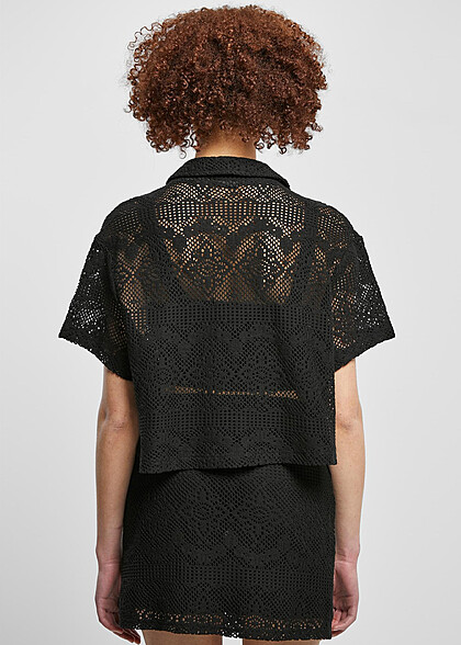 Urban Classics Damen Crochet Bluse mit Spitzen-Details schwarz