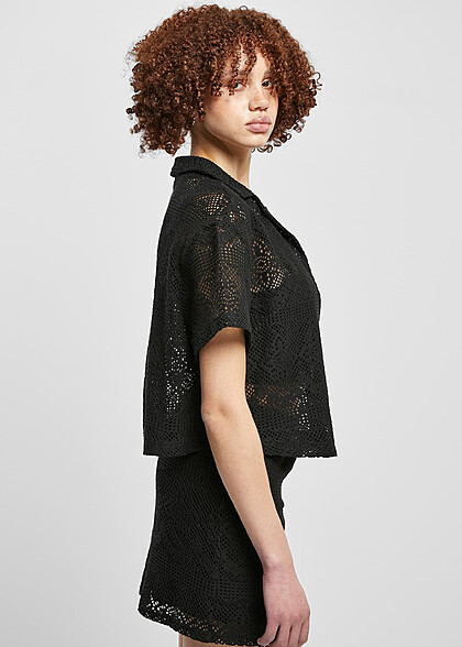 Urban Classics Damen Crochet Bluse mit Spitzen-Details schwarz