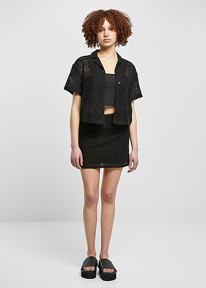 Urban Classics Damen Crochet Bluse mit Spitzen-Details schwarz