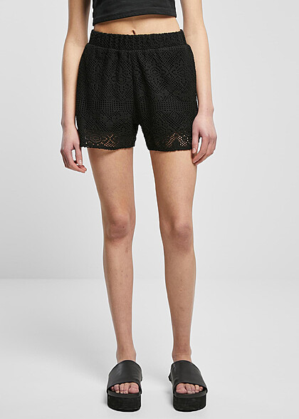Urban Classics Damen Crochet Shorts mit Spitzen-Details schwarz