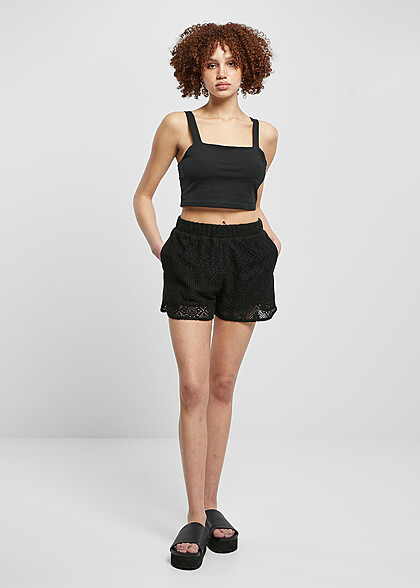 Urban Classics Damen Crochet Shorts mit Spitzen-Details schwarz