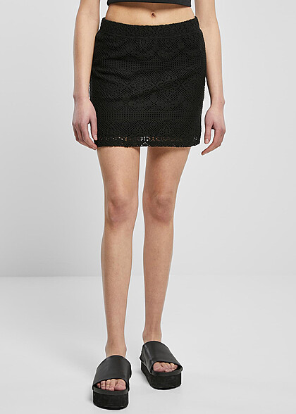 Urban Classics Damen Crochet Mini-Rock mit Spitzen-Details schwarz