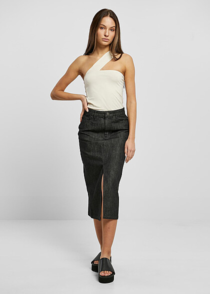Urban Classics Damen Midi Jeans-Rock mit 4-Pockets washed schwarz
